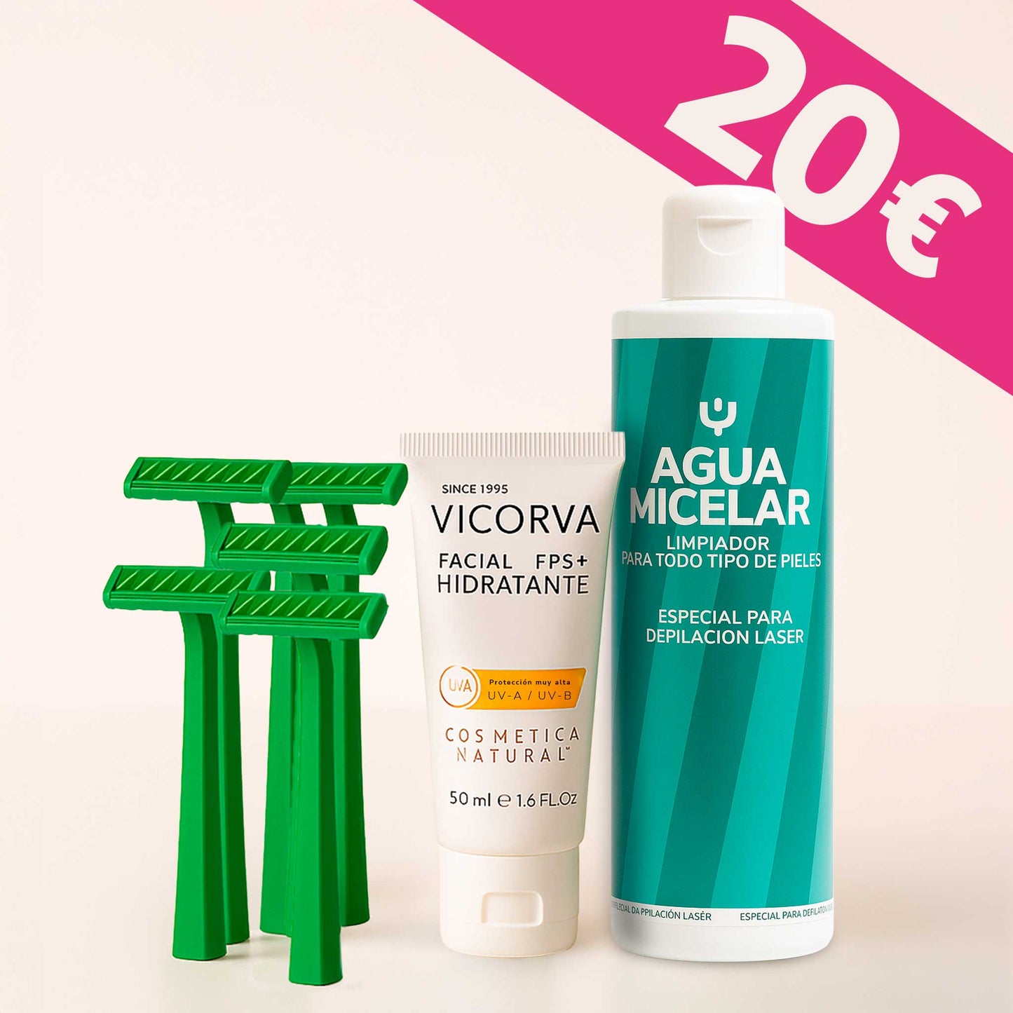 OFERTA FLASH: AGUA MICELAR + PROTECCIÓN SOLAR FACIAL+ 5 CUCHILLAS